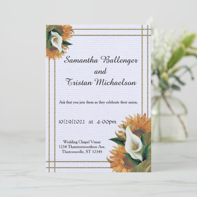 Faire-part de mariage d'été Sunflower et Calla Lil (Debout devant)