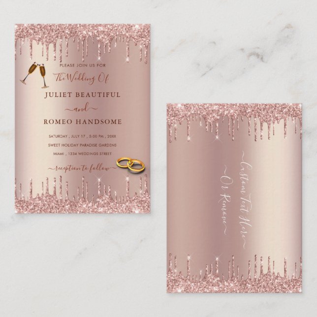 Faire-part de mariage d'étincelle rose Parties sci (Devant / Derrière)