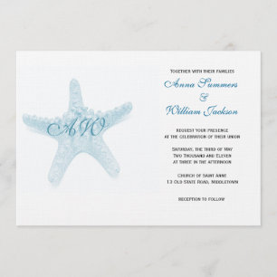 Faire-part de mariage d'étoiles de mer - bleu