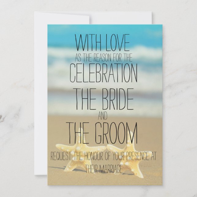 faire-part de mariage d'étoiles de mer de plage (Devant)