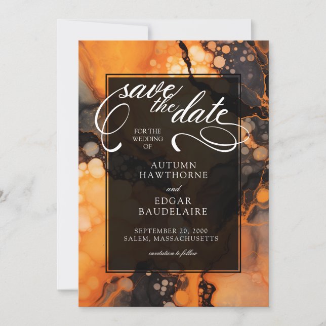 Faire-part de mariage d'Halloween noir orange (Devant)