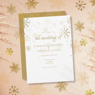 Faire-part de mariage d'hiver Flocons de neige dor
