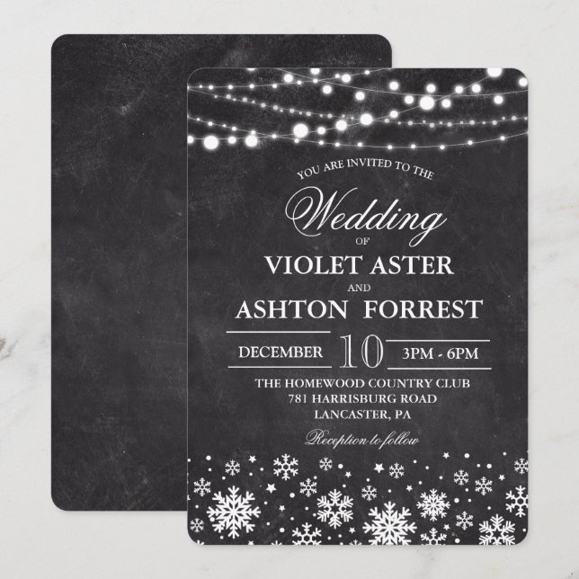 Faire-part de mariage d'hiver Snowflon (Devant / Derrière)