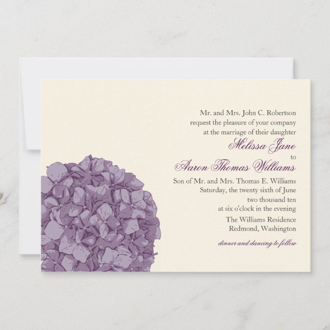 Faire-part de mariage d'hortensia (Devant)