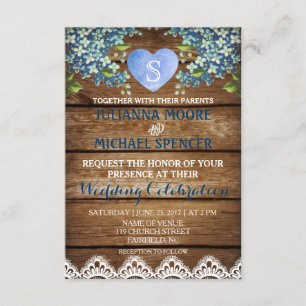Faire-part de mariage d'hortensia bleu rustique et