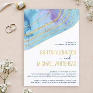 Faire-part de mariage d'huile dorée moderne Blue A