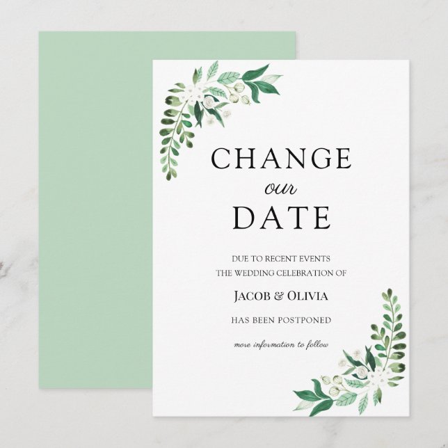 Faire-part de mariage différé de Greenery (Devant / Derrière)