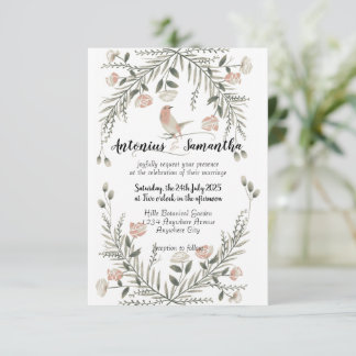 Faire-part de mariage d'illustration de fleurs et 
