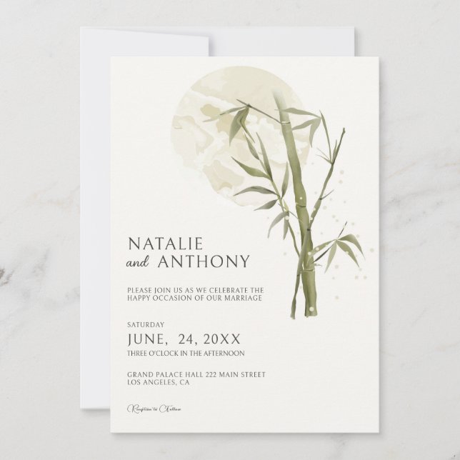 Faire-part de mariage d'illustration en bambou aqu (Devant)