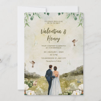Faire-part de mariage d'illustration unique en cou
