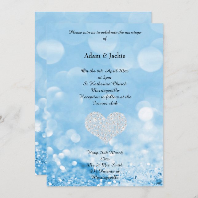 FAIRE-PART DE MARIAGE D'IMPRESSION BLEUE DE BOKEH (Devant / Derrière)
