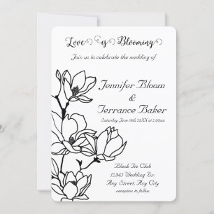 Faire-part de mariage d'impression florale noire