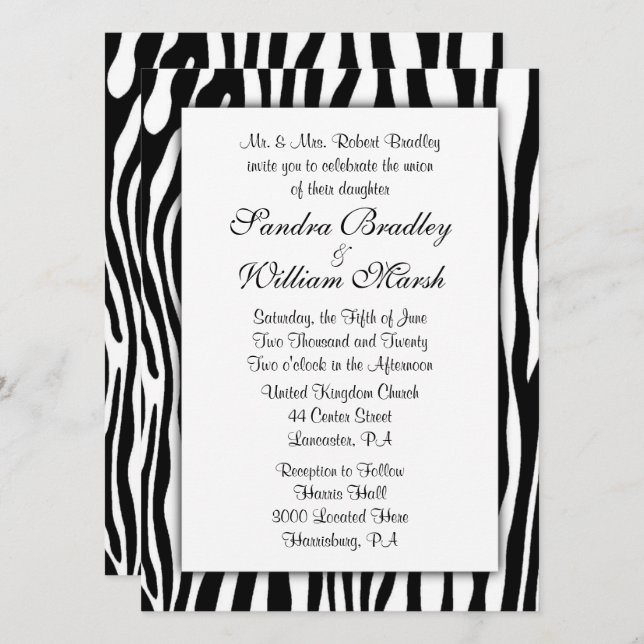 Faire-part de mariage d'impression Zebra (Devant / Derrière)