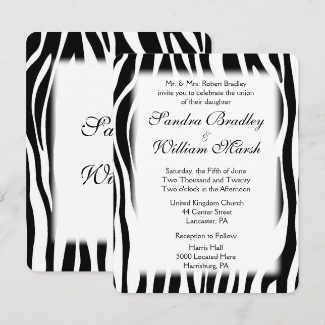 Faire-part de mariage d'impression Zebra (Devant / Derrière)