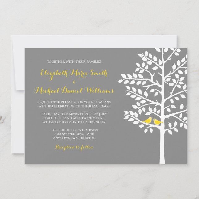 Faire-part de mariage d'Inséparables d'arbre jaune (Devant)