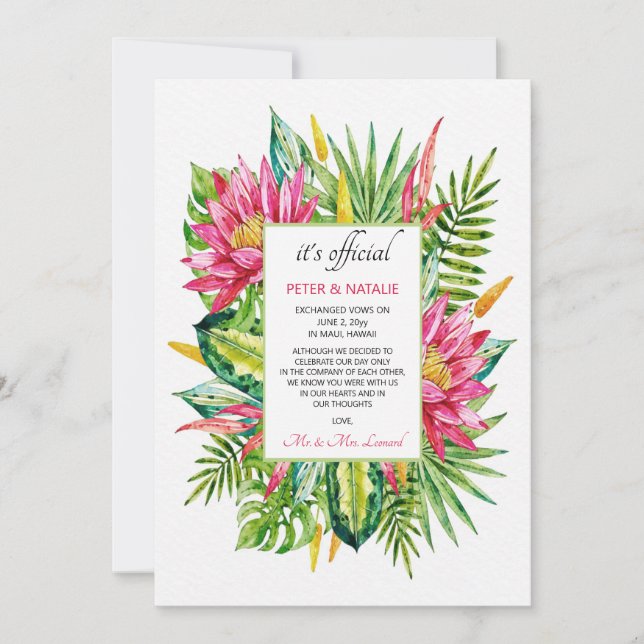 Faire-part de mariage discret sur le thème tropica (Devant)