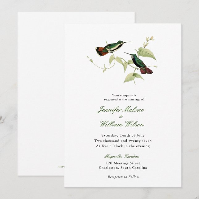 faire-part de mariage d'oiseau vintage (Devant / Derrière)