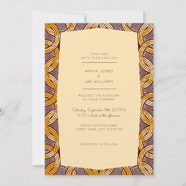 Faire-part de mariage d'or Ankara Kitenge (Devant)