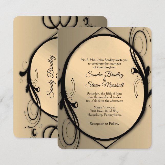 Faire-part de mariage d'or antique (Devant / Derrière)