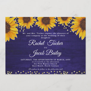 Faire-part de mariage d'or bleu de la marine de to