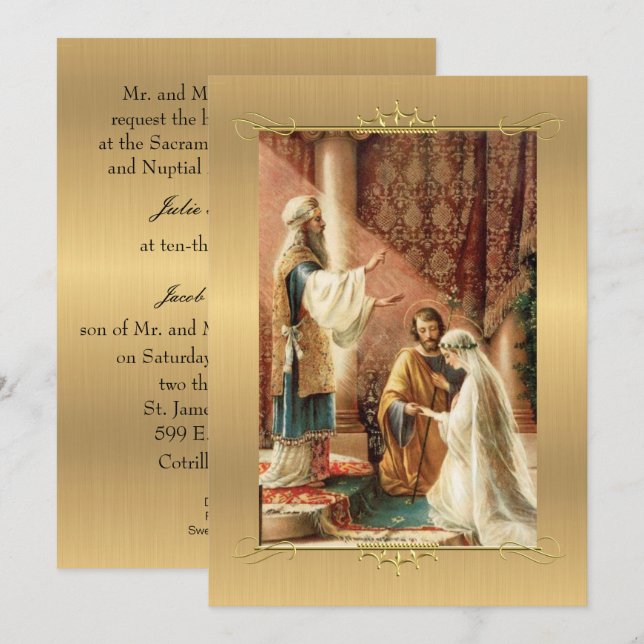 Faire-part de mariage d'or catholique traditionnel (Devant / Derrière)