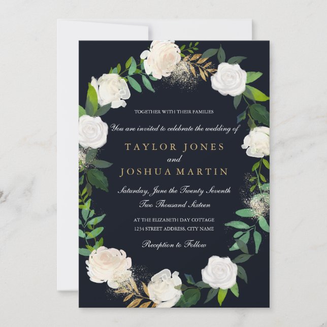 Faire-part de mariage d'or de la marine florale (Devant)