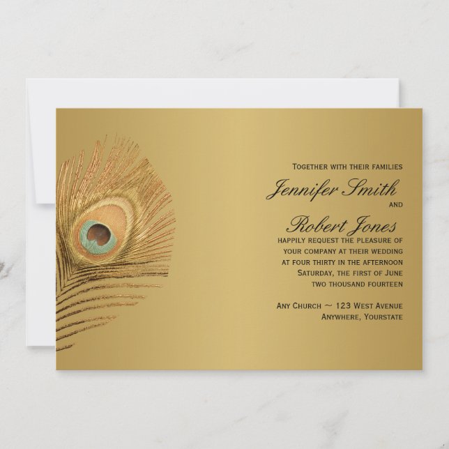 Faire-part de mariage d'or de paon (Devant)