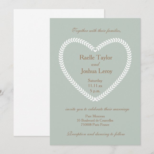 Faire-part de mariage d'or en forme de coeur blanc (Devant / Derrière)
