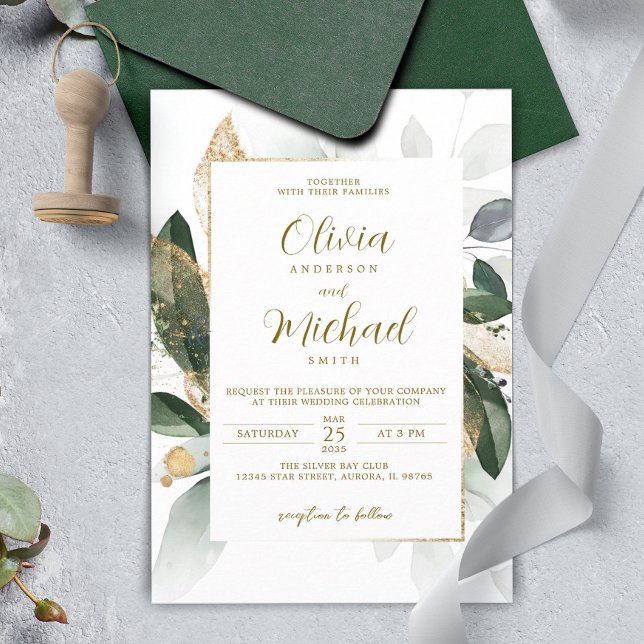 Faire-part de mariage d'or Eucalyptus (Créateur téléchargé)