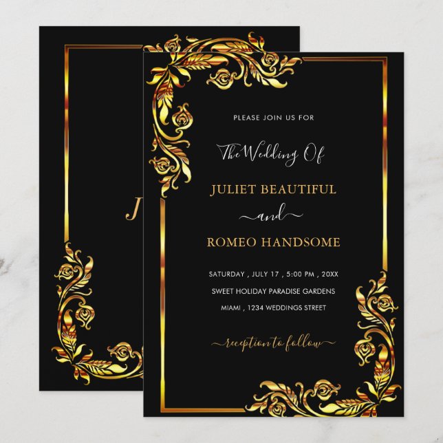 Faire-part de mariage d'or Frame Black Gold (Devant / Derrière)