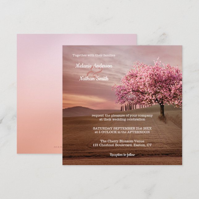 Faire-part de mariage d'orchidée cerise en fleurs (Devant / Derrière)