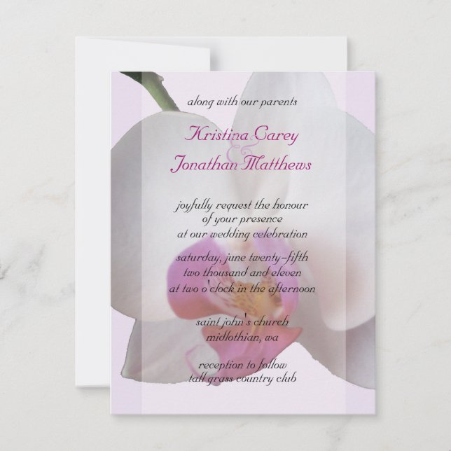 Faire-part de mariage d'orchidée rose (Devant)