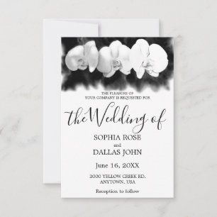 Faire-part de mariage d'orchidées noir blanc