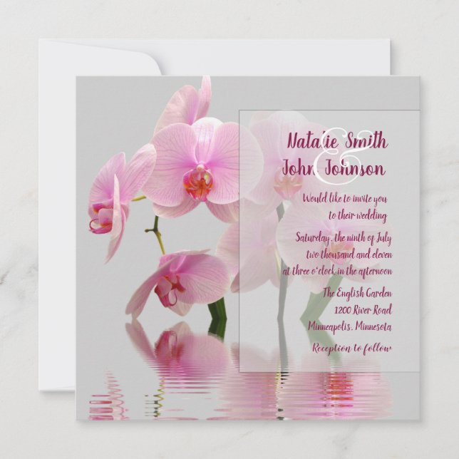 Faire-part de mariage d'orchidées roses (Devant)