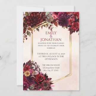 Faire-part de mariage doré avec arche florale luxu