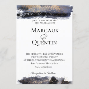 Faire-part de mariage doré bleu ardoise