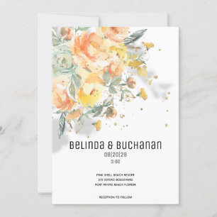 Faire-part de mariage doré étincelant au lever du 