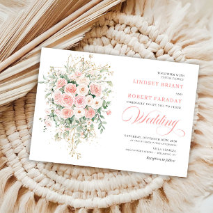 Faire-part de mariage doré floral Bohemian Blush