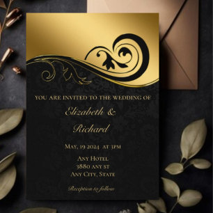 Faire-part de mariage dorée en dentelle noire