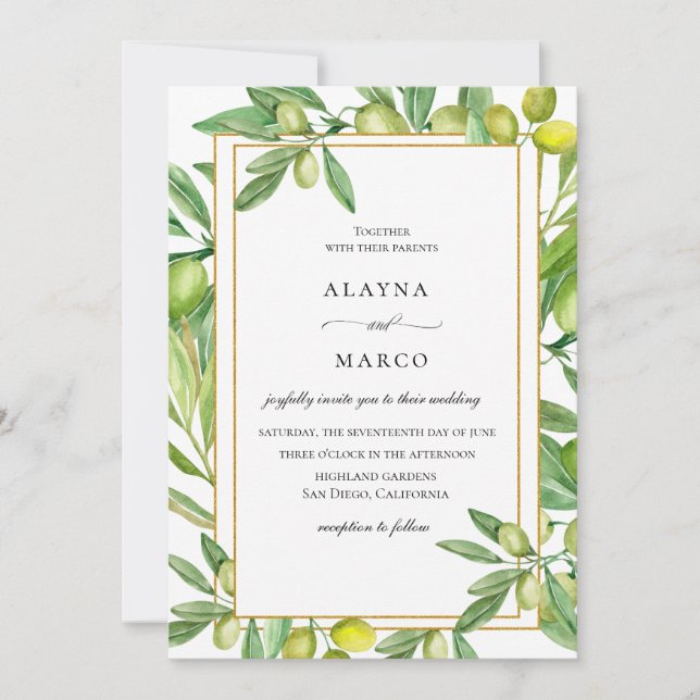 Faire-part de mariage d'ossature or toscane (Devant)