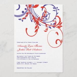 Faire-part de mariage double floral rouge, blanc e