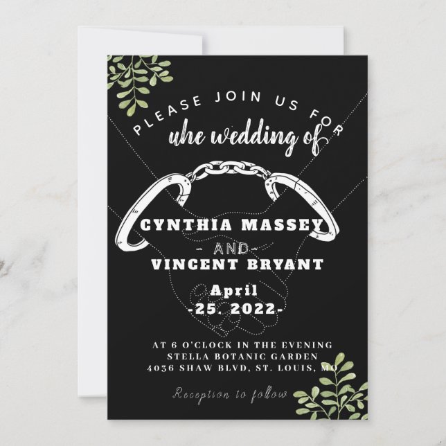 Faire-part de mariage douce et élégante noire (Devant)