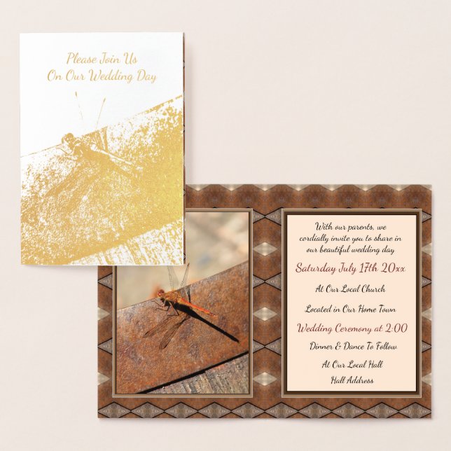 Faire-part de mariage Dragonfly Gold Foil (Affichage)