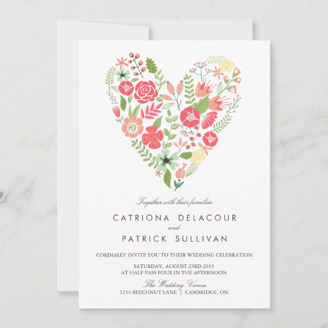 FAIRE-PART DE MARIAGE DU COEUR FLORAL DU PRINTEMPS (Devant)