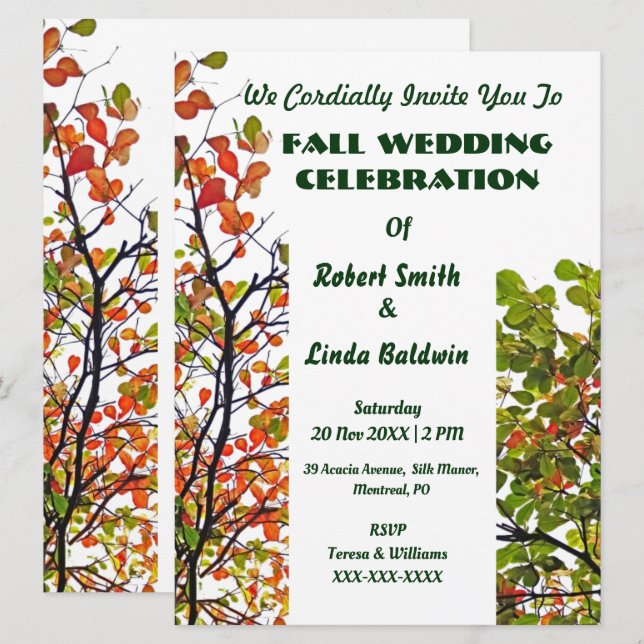 Faire-part de mariage du feuillage d'automne (Devant / Derrière)