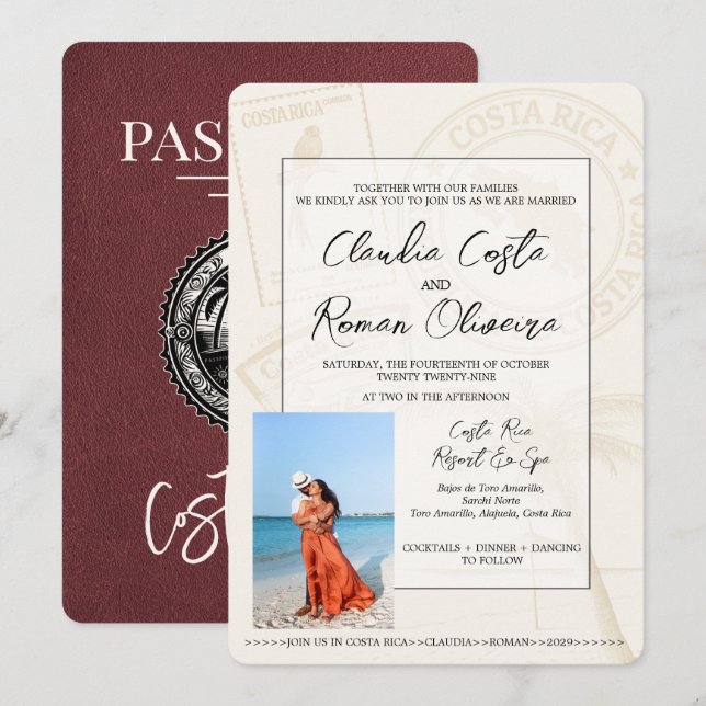 Faire-part de mariage du passeport de la Bourgogne (Devant / Derrière)