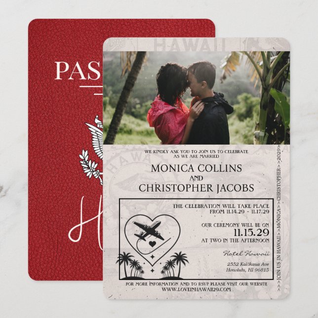 Faire-part de mariage du passeport de Red Hawaii (Devant / Derrière)