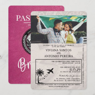 Faire-part de mariage du Passeport du Brésil rose 