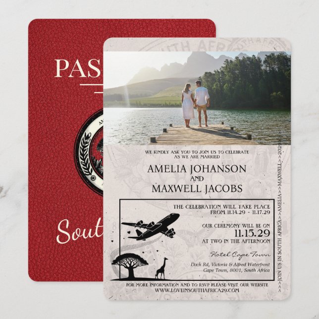 Faire-part de mariage du passeport sud-africain (Devant / Derrière)