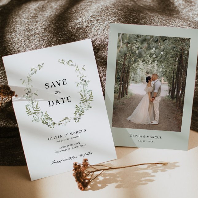 Faire-Part de Mariage Économisez la Date avec Feui (Save The Date Front/Back)